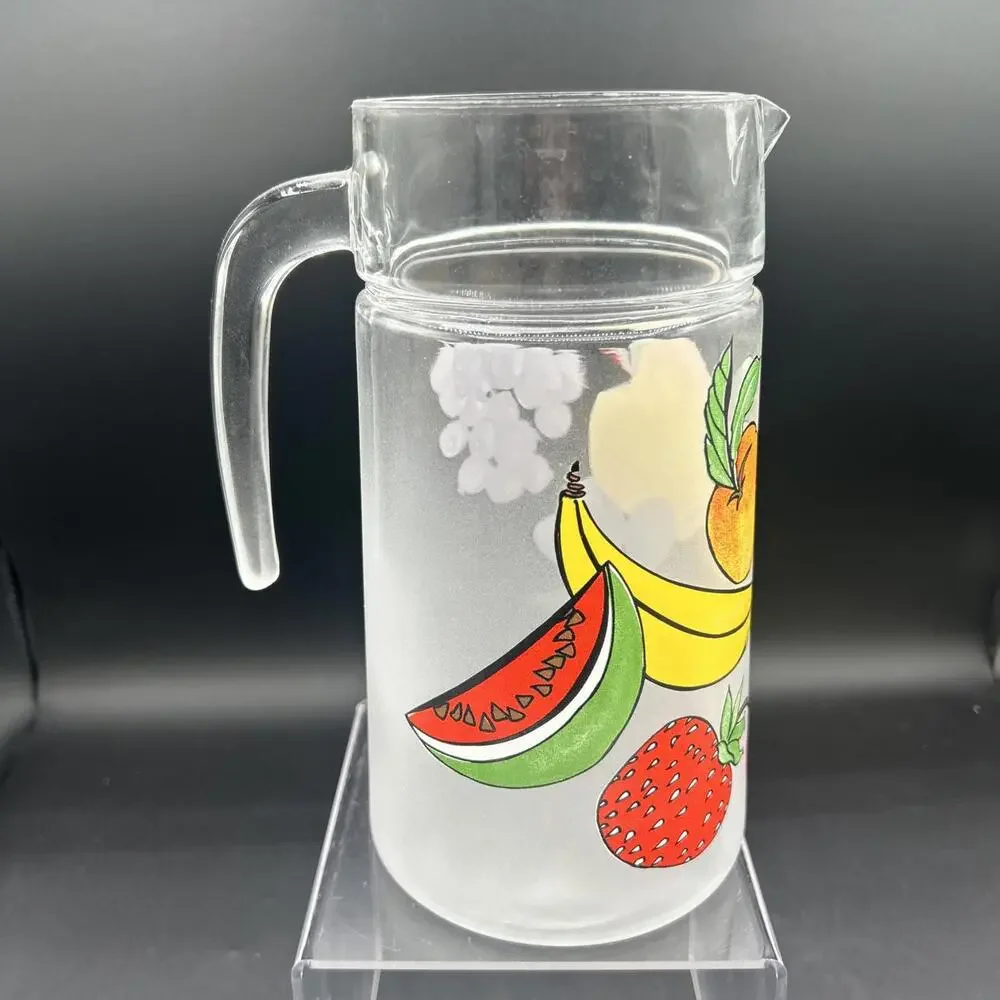 Darlington Frosted Fruit Motif Clear Glass Lemonade Water Pitcher Jug Vintage - Picture 3 of 5